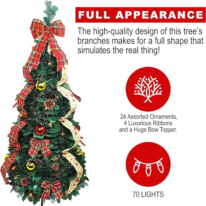 High Quality 6ft Pop Up Christmas Tree with Lights