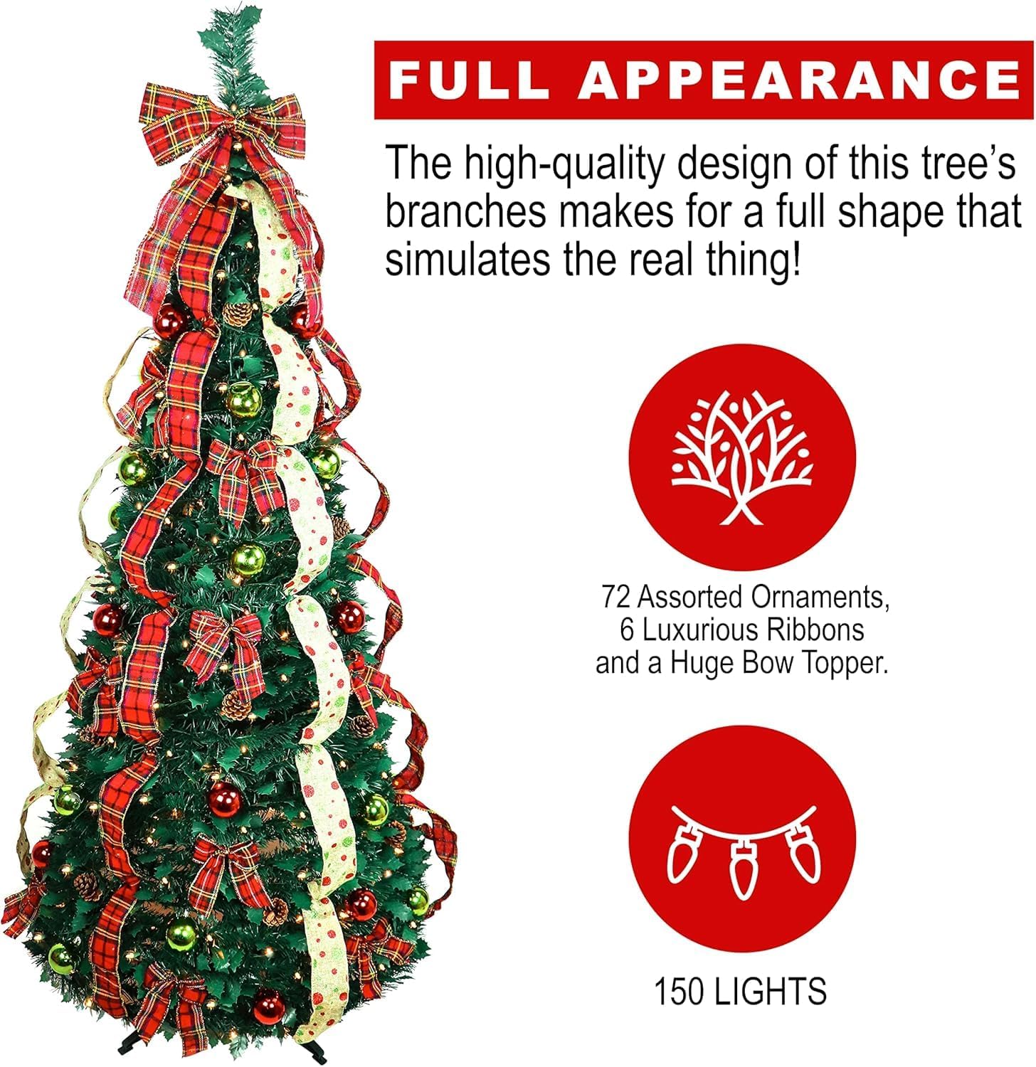 6 Ft Fully Decorated Collapsible Pop Up Christmas Tree - One Minute Tree
