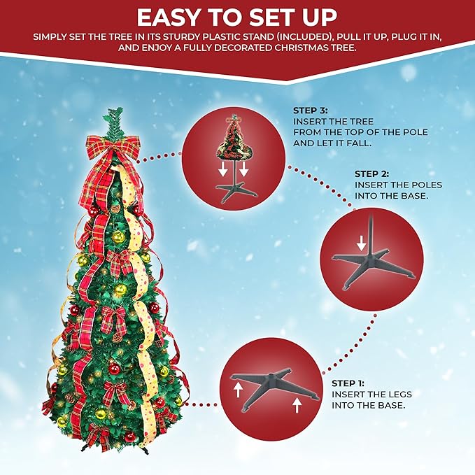 6 Ft Fully Decorated Collapsible Pop Up Christmas Tree - One Minute Tree