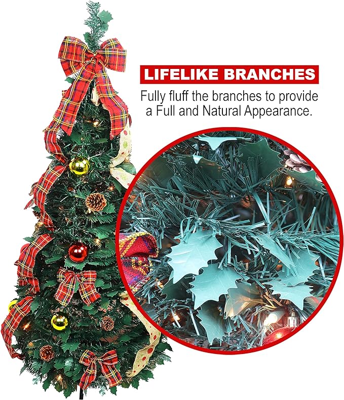 6ft Pop Up Christmas Tree with Lights and Lifelike Branches