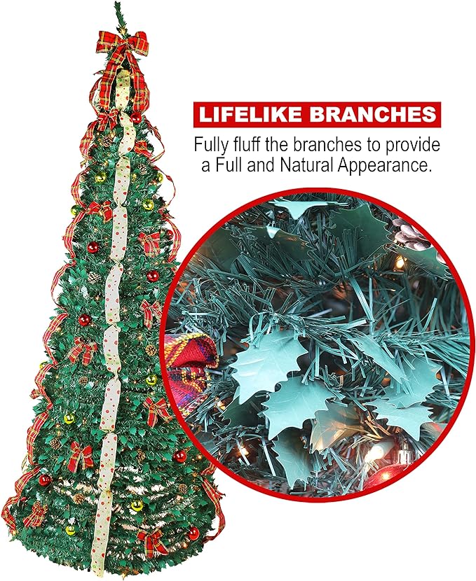 9 Ft Fully decorated Pop Up Christmas Tree with Lifelike Branches
