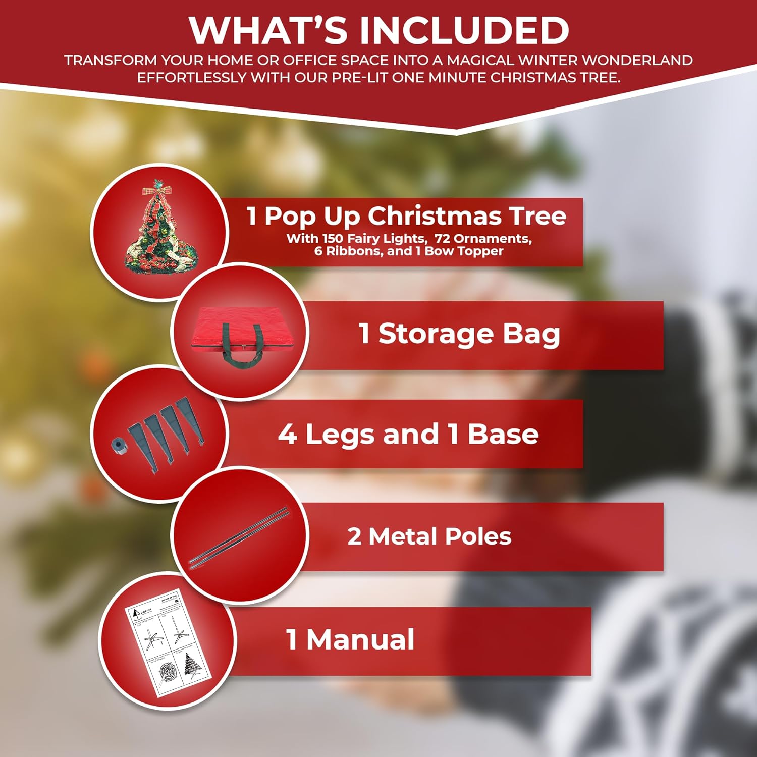 6 Ft Fully Decorated Collapsible Pop Up Christmas Tree - One Minute Tree